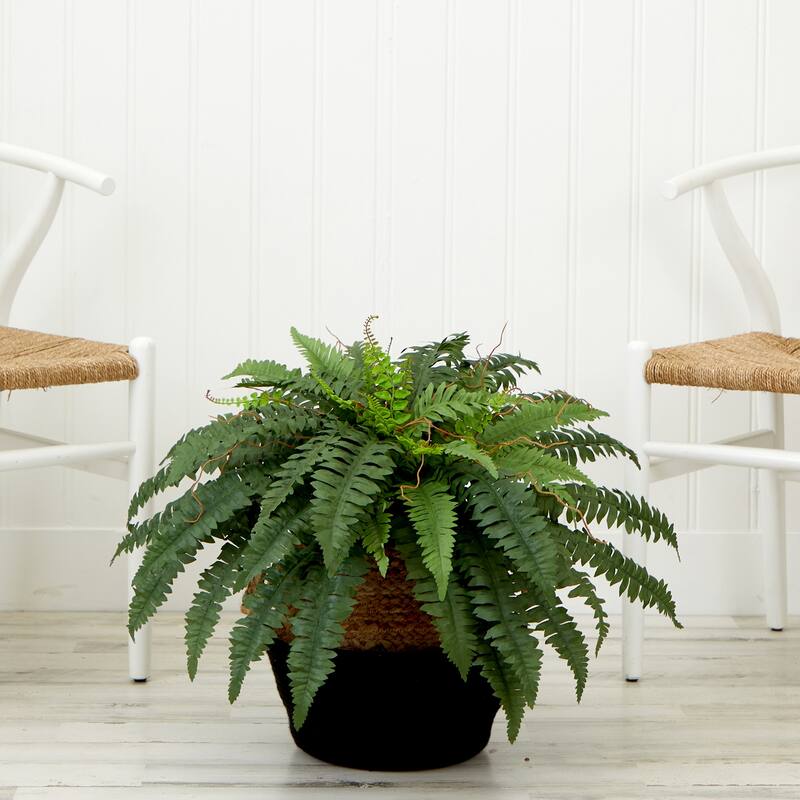 23" Artificial Boston Fern Plant with Handmade Jute & Cotton Basket DIY